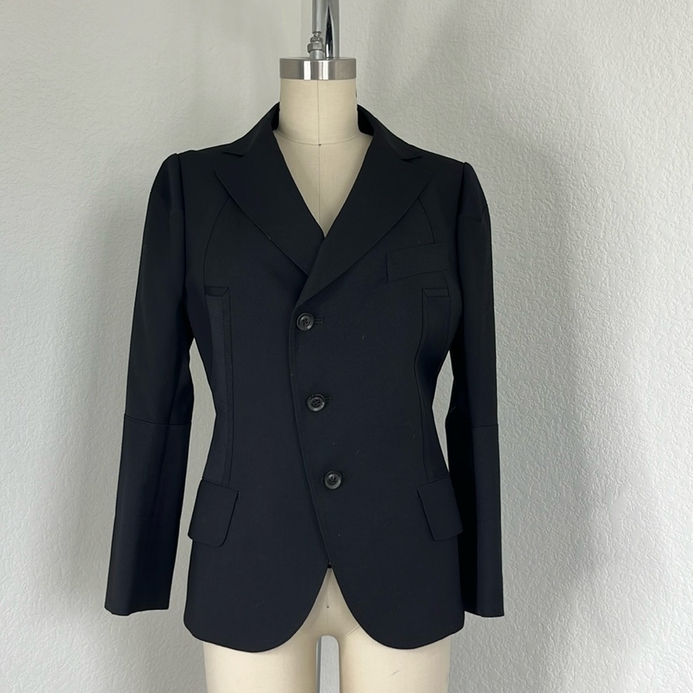 Shiro Sakai Wool Asymetric Placket Tailored Mixed Media Japan Blazer Coat Jacket